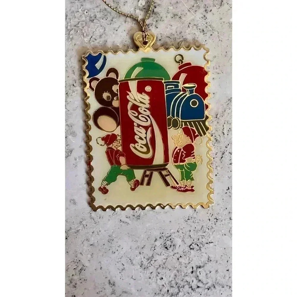 Vintage Coca-Cola Gold Plated Postage Stamp Christmas Ornaments Limited Edition - Picture 1 of 9